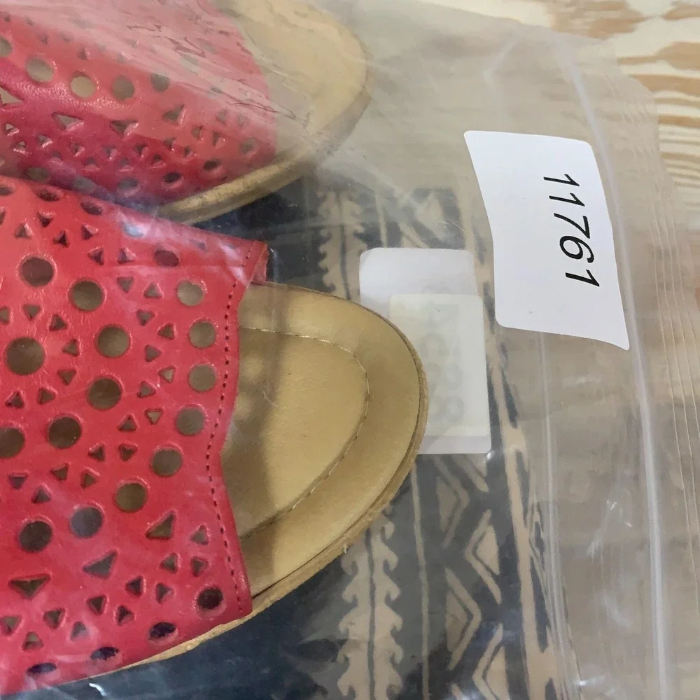 Spring Step Sandals US 10‎ Red Leather Laser Cut Wedges Italy EU 41 Tomato Girl